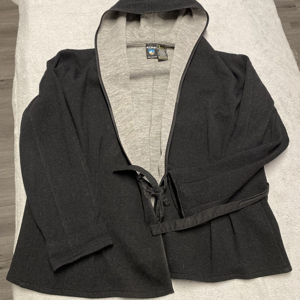 Kuhl Merino Wool Wrap‎ Sweater Womens Large Black Outdoors Read